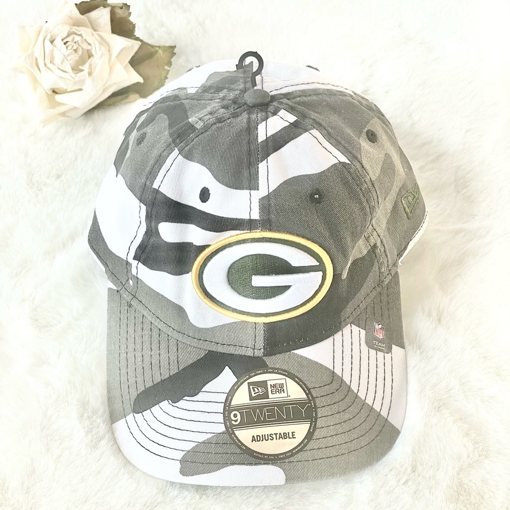 New with tags GREEN BAY PACKERS HAT Adjustable grey white & black CAMO w/green